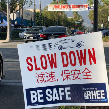 Steve Rhee Slow Down sign.