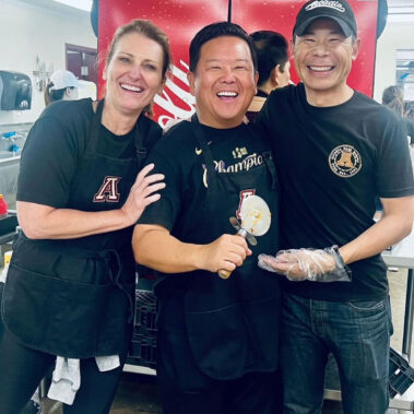 Steve Rhee, April Verlato, and volunteer at Arcadia High School.