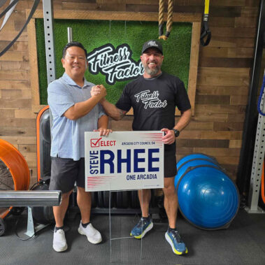 Steve Rhee with Kevin Riddle owner of Fitness Factor in Arcadia, CA.