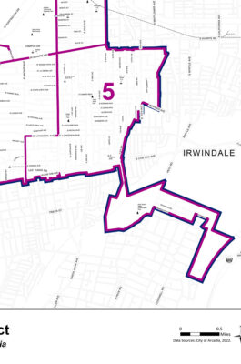 Close up map of District 5 area of the City of Arcadia.