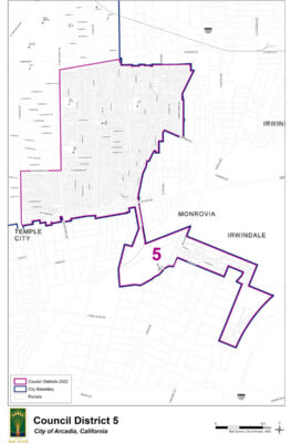 Map of District 5 area of the City of Arcadia.