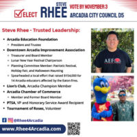 Elect Steve Rhee to Arcadia City Council flyer 1