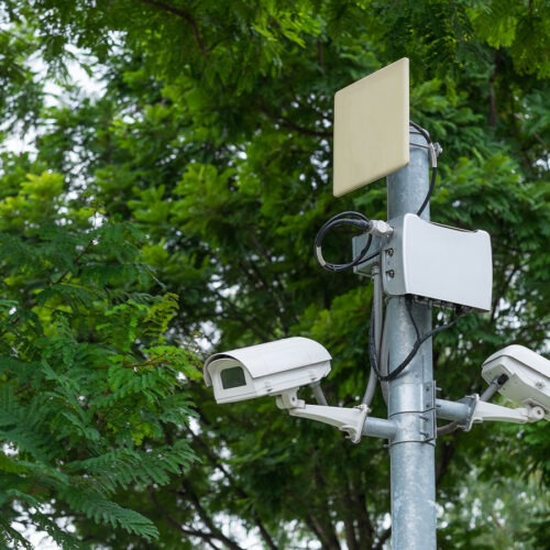 Security cameras installation on a city street